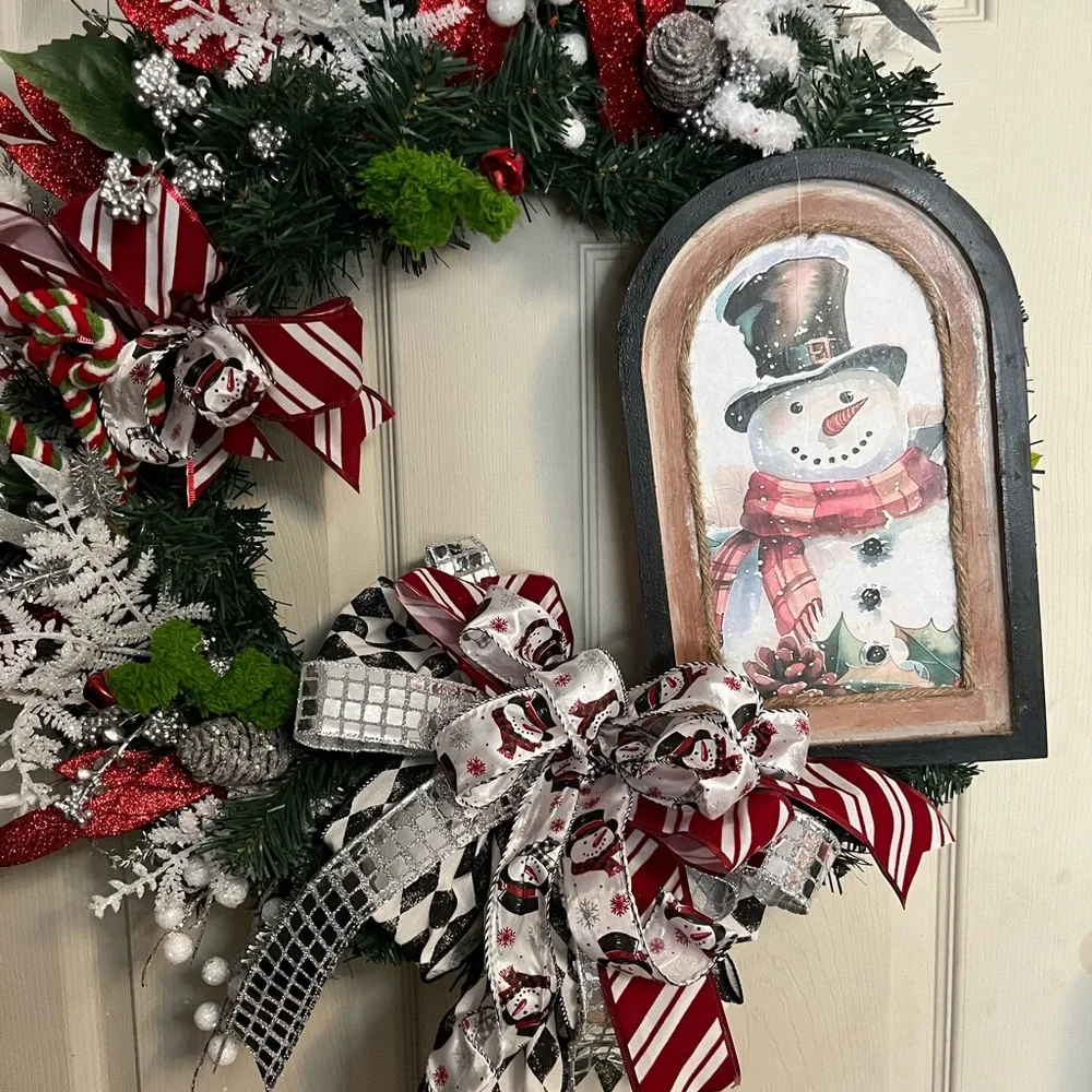 Charming Snowman Holiday Wreath with Red and Green Accents